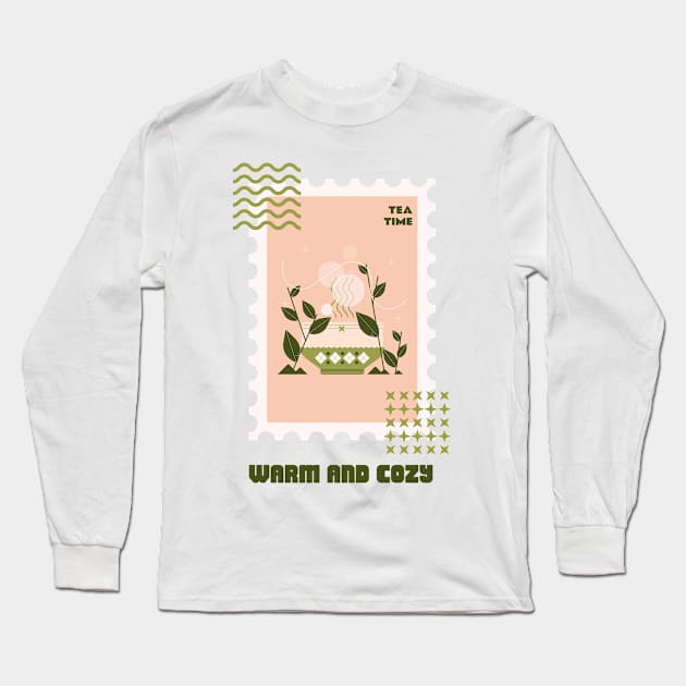 Tea Time Tea Lover Tea Party Stamp Stamps Long Sleeve T-Shirt by Tip Top Tee's